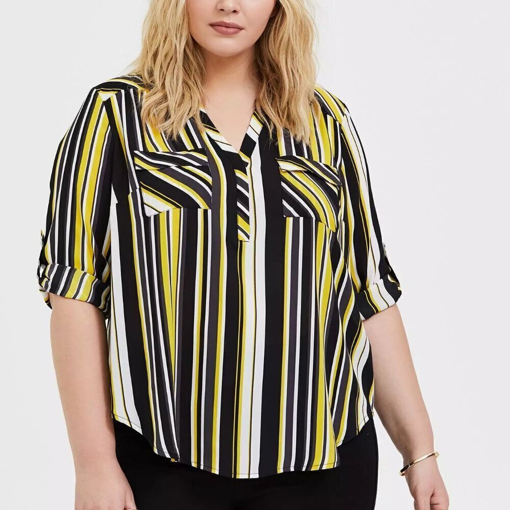 Torrid Yellow Black Stripe Harper 3/4 Sleeve Pullover Blouse in Size 2 (18/20)